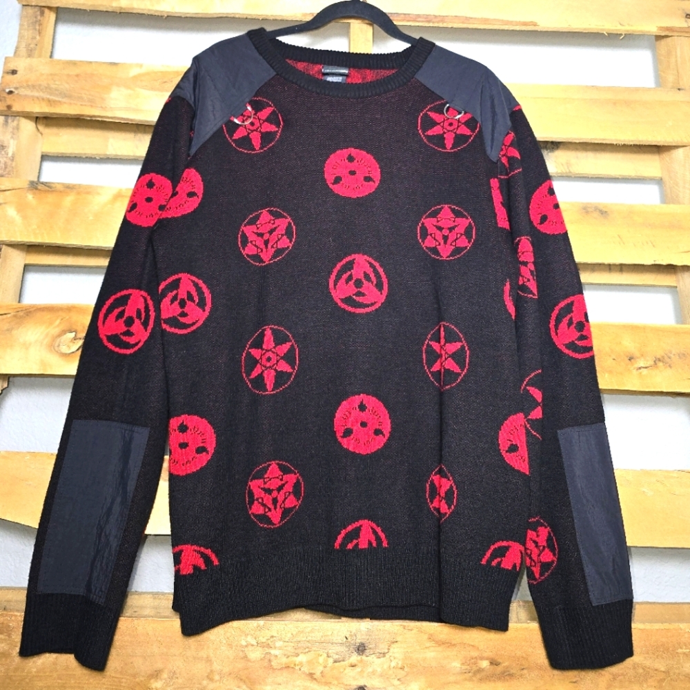 Naruto Black and Red Patterned Men's Sweater Size:M